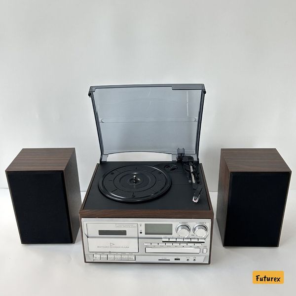 全城熱賣-懷舊黑膠唱機｜7合1多功能音響系統｜藍牙5.0｜CD/磁帶轉錄