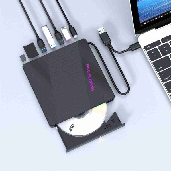 7合1 USB3.0 TypeC 超薄外部 DVD RW CD 燒錄機驅動器燒錄機讀取器播放器光碟機適用於筆記型電腦 DVD 燒錄機 DVD ...