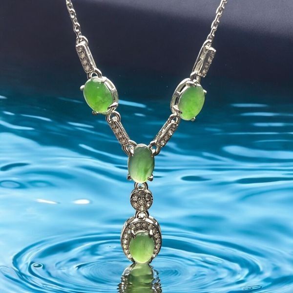 A470 冰綠翡翠頸鏈｜時尚翡翠銀飾
